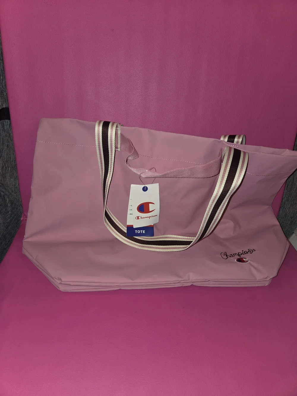 Champion Pink Tote Bag with Striped Handles